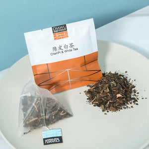 تشا وو شينبي وأكياس الشاي الأبيض، 16 أكياس الشاي، 8 العد / مربع (حزمة من 2)،3 سنوات من العمر ChenPi مع شومي الشاي الأبيض ورقة فضفاضة