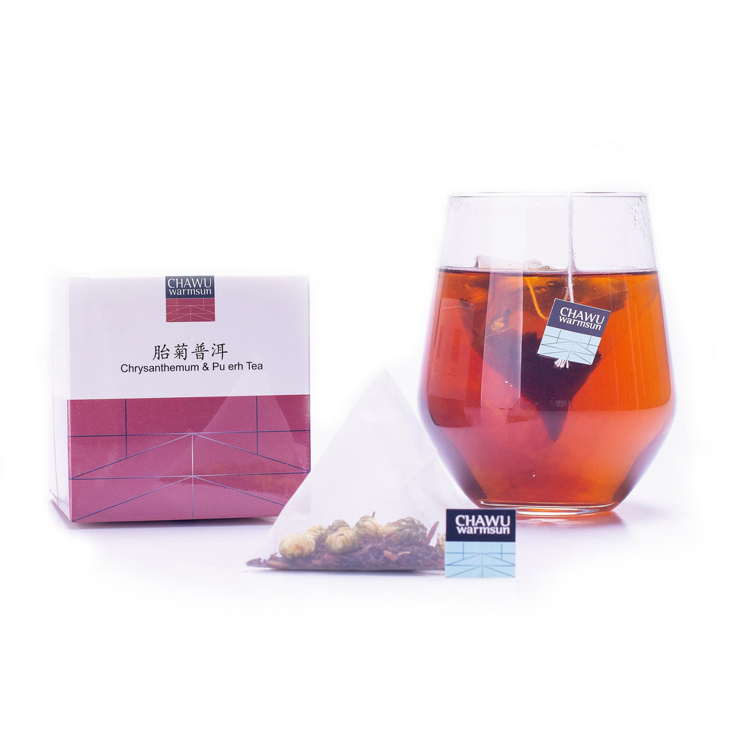 Cha Wu хризантемы и чайные пакетики Puerh, 16 чайных пакетиков, 8 граф / коробка (упаковка 2), натуральные чайные пакетики хризантемы с королевским листом чая Puerh вяленого листа