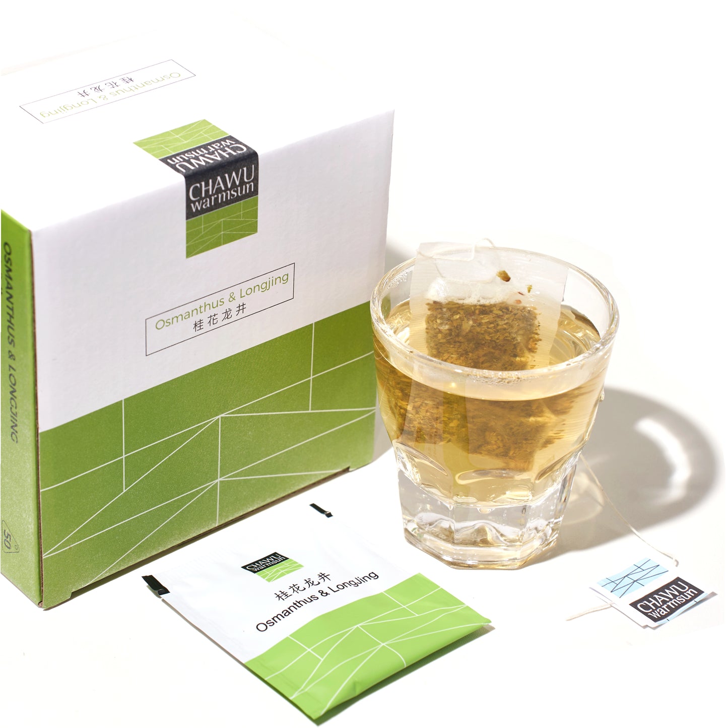 Cha Wu-Osmanthus & LongJing Green Tea Bags,50 Tea Bags,Natural Flower and Broken Tea