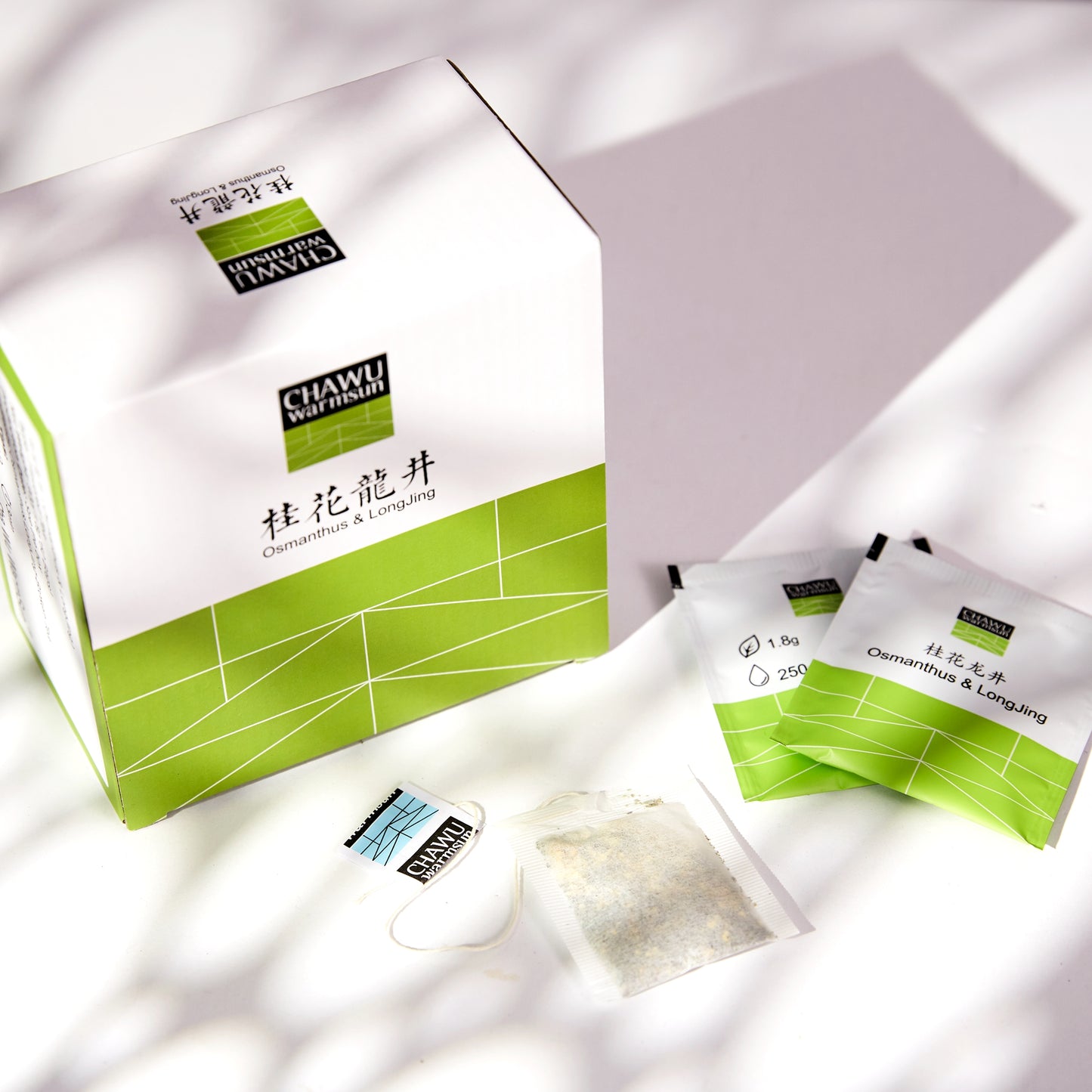 Cha Wu-Osmanthus & LongJing Green Tea Bags,50 Tea Bags,Natural Flower and Broken Tea